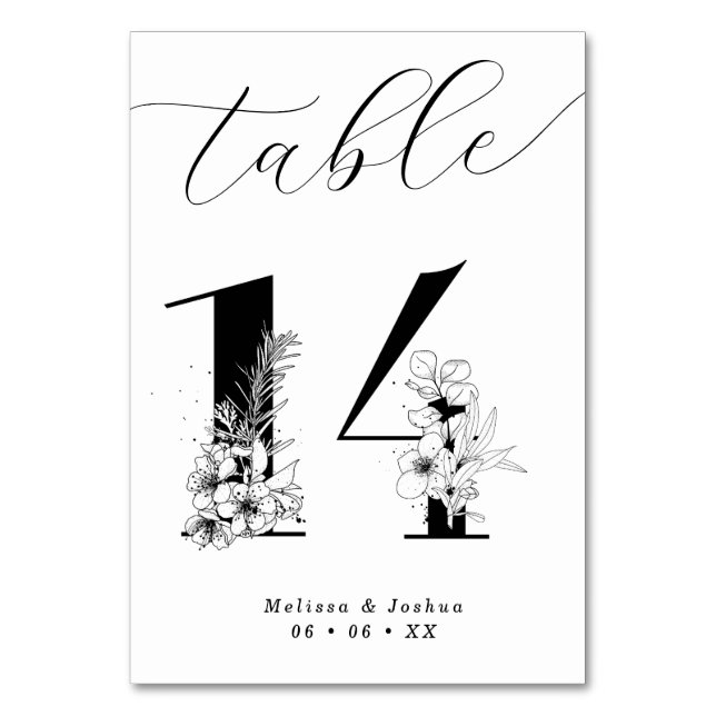 Numéro De Table Élégant tableau floral noir et blanc 14 (Par défaut)