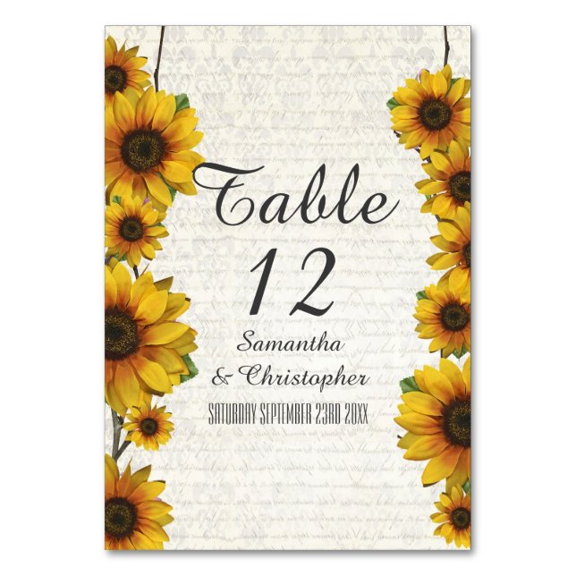 Numéro De Table Elégant tournesol jaune pays mariage floral (Par défaut)