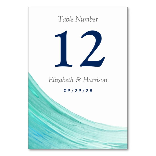 Numéro De Table Elégant Turquoise Tides Beach Wedding Numéro de ta (Par défaut)