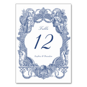 Numéro De Table Elégant Vintage Baroque Marine Blue Frame Mariage