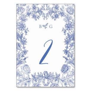 Numéro De Table Élégant Vintage Rustique Français Bleu Mariage Flo