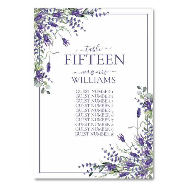 Numéro De Table Elégant Violet Fleurs Script Mariages de réception (Par défaut)