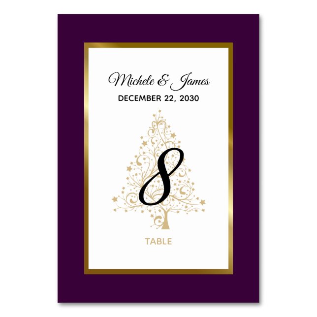 Numéro De Table Élégant violet or Mariage de vacances hiver (Par défaut)