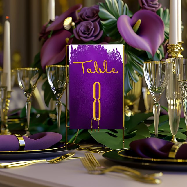Numéro De Table Élégant violet violet violet et Mariage or (Modern Sleep Vivid Purple Ink Splash Table Number )