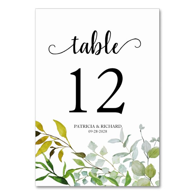 Numéro De Table Elégante aquarelle Botanique Verdure (Par défaut)