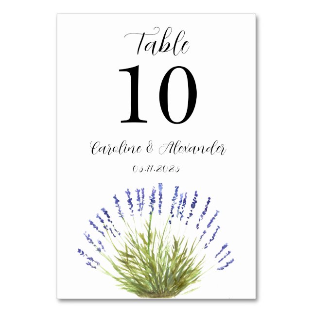 Numéro De Table Elégante Aquarelle Lavande Herbes Florales Mariage (Par défaut)