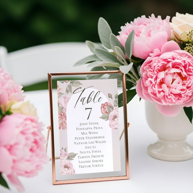 Numéro De Table Elégante aquarelle Peoné rose en fleurs Floral (Elegant Watercolor Pink Peonies in Bloom Floral Table Number)