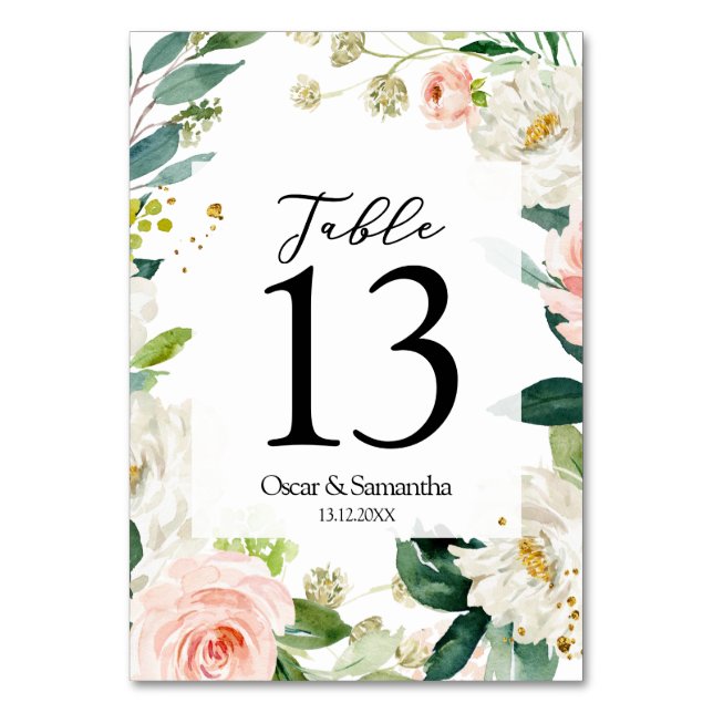 Numéro De Table Elégante aquarelle rose pâle Cadre Floral (Par défaut)