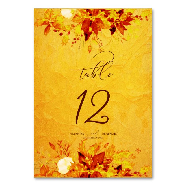 Numéro De Table Elégante aquarelle rouge et or Poinsettia Mariage (Par défaut)