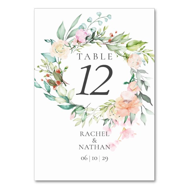 Numéro De Table Elégante aquarelle verdure fleurie Numéros de tabl (Dos)