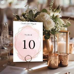 Numéro De Table Élégante Bat Mitzvah personnalisée aquarelle rose