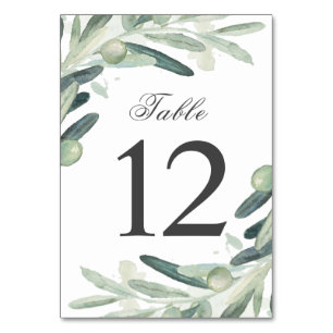Numéro De Table Élégante branche de pousse d'olive à l'aquarelle v