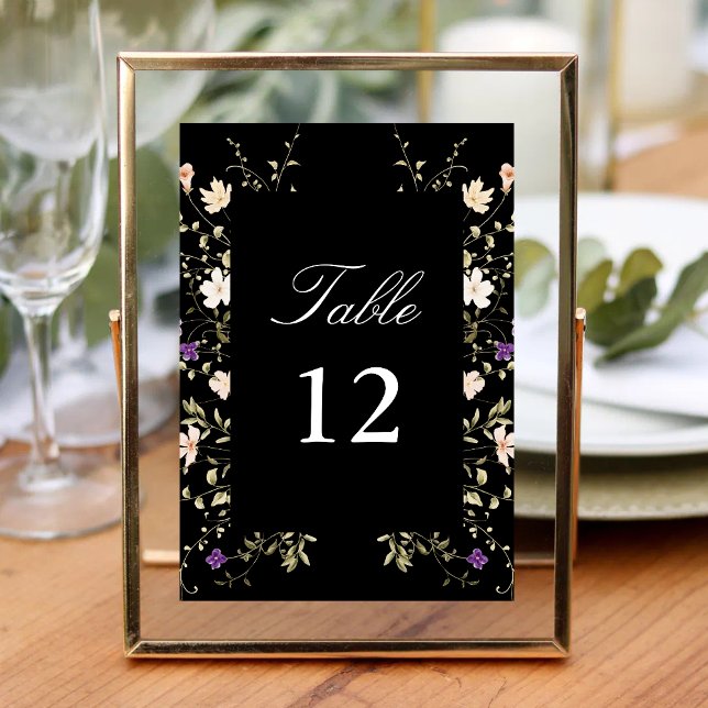 Numéro De Table Élégante calligraphie Fleur sauvage noire (Créateur téléchargé)