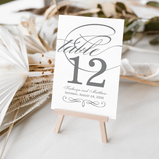 Numéro De Table Élégante calligraphie gris charbon Mariage Monogra (Créateur téléchargé)