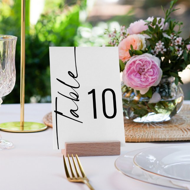 Numéro De Table Élégante calligraphie pivotante Mariage noir blanc (Créateur téléchargé)