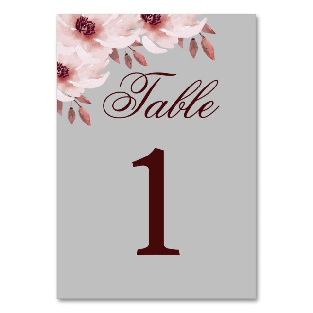 Numéro De Table Elégante couleur rose rouille rose Aquarelle Flora (Par défaut)