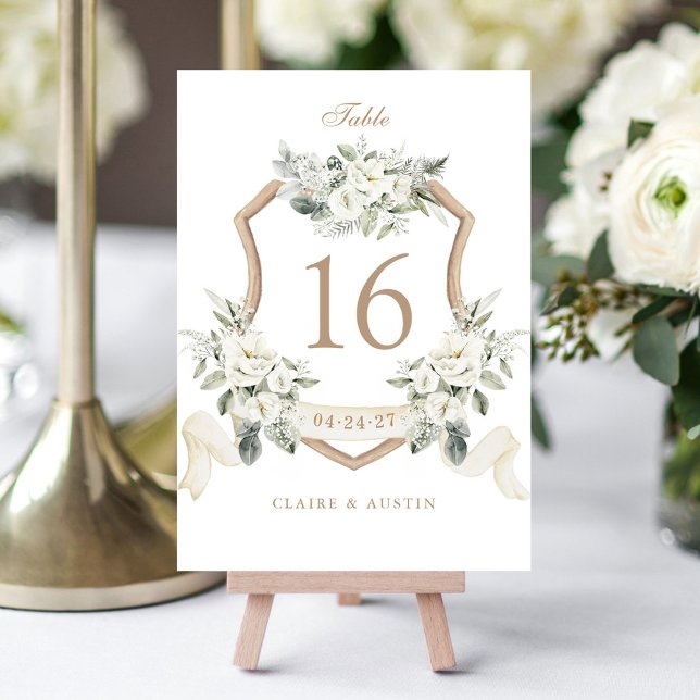 Numéro De Table Élégante Crête Florale Blanche verte Numéro de tab (Créateur téléchargé)
