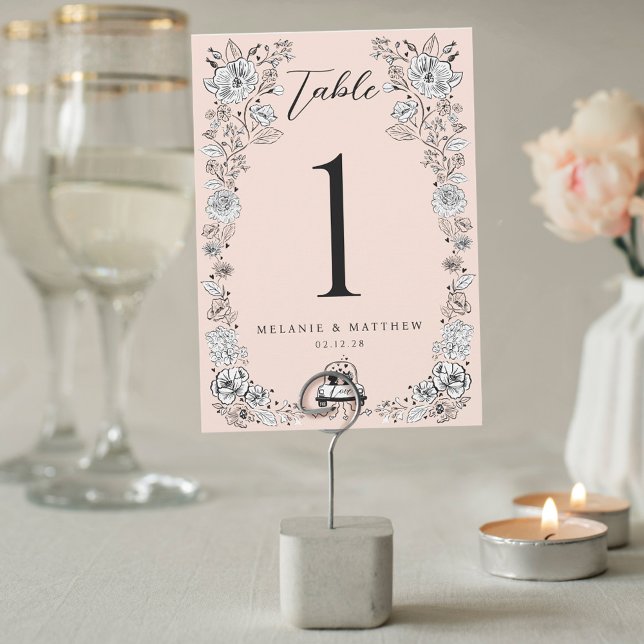 Numéro De Table Elégante croquis floral Fox Woodland Fairytale (Elegant Woodland Fox Floral Sketch Fairytale Table Number)