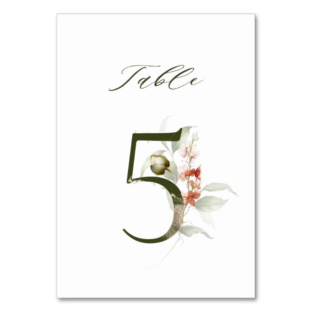 Numéro De Table Élégante florale botanique numéro 5, (Par défaut)