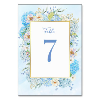 Numéro De Table Elégante Hydrangée Bleue