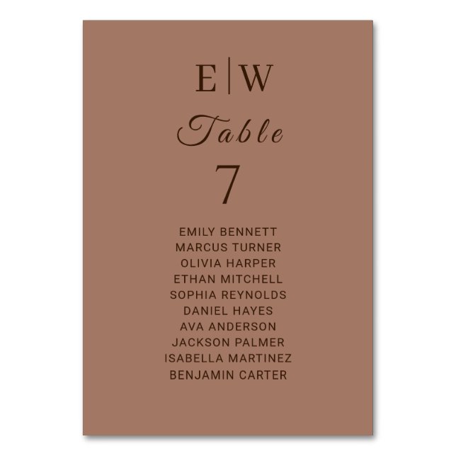Numéro De Table Elégante Mocha Mousse simple avec Mariage Monogram (Par défaut)