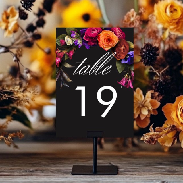 Numéro De Table Élégante Moody Vibrant Harvest Floral (Elegant Moody Vibrant Harvest Floral Details Table Number)