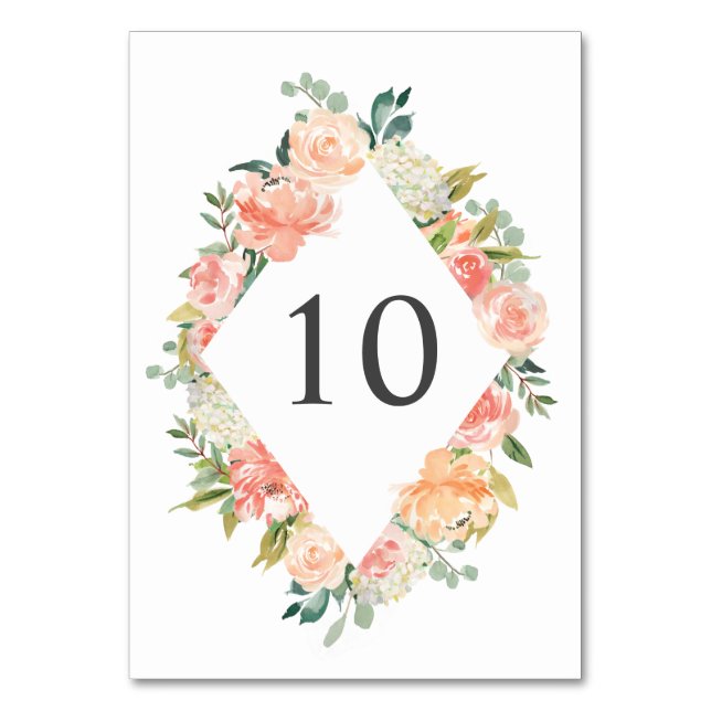 Numéro De Table Elégante Peach Aquarelle Florale Numéros de tablea (Par défaut)