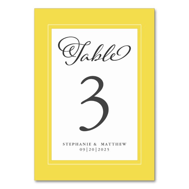 Numéro De Table Elégante Réception de mariage Jaune & Blanc tendan (Par défaut)