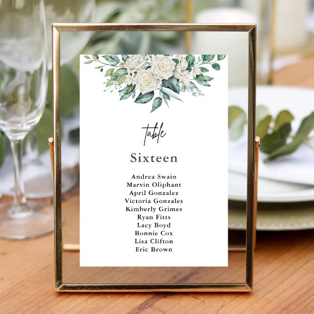Numéro De Table Élégante Rose blanche verte Mariage Floral (Créateur téléchargé)