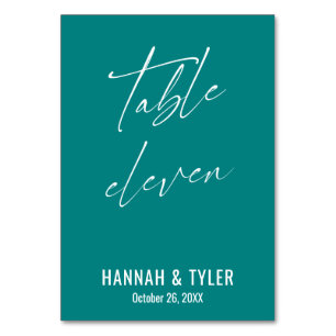 Numéro De Table Élégante Table Onze Sarcelle Contemporaine
