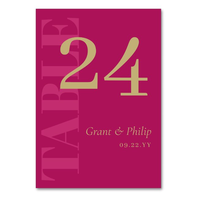 Numéro De Table Élégante typographie Fuchsia rose & or (Par défaut)