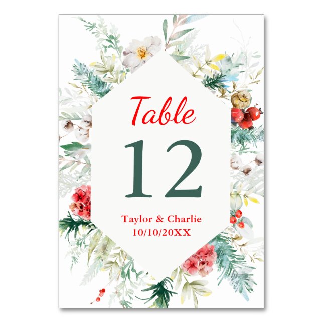 Numéro De Table Elégante verdure Florale Mariage d'hiver (Par défaut)