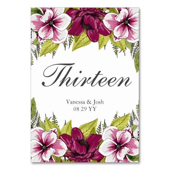 Numéro De Table Élégantes fleurs blanches de Magenta et plantes ve (Par défaut)