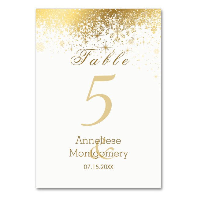 Numéro De Table Élégants flocons de neige métalliques blancs et do (Par défaut)