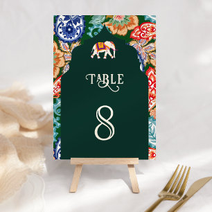 Numéro De Table Éléphant de l'art populaire indien Vert Émeraude M