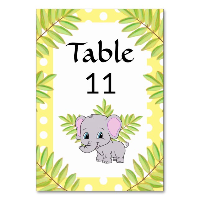 Numéro De Table Elephant mignon Genre Neutre Thème Baby shower (Par défaut)