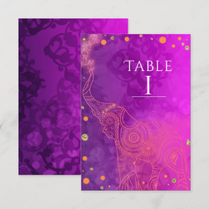 Numéro de table Eléphant Purple Pink Orange & Gold
