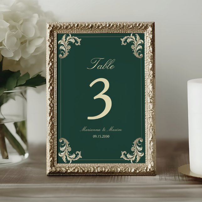 Numéro De Table Emerald Green Gold Mariage baroque (Créateur téléchargé)
