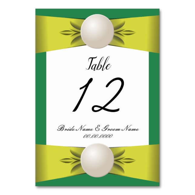 Numéro De Table Emerald & Yellow Pearl Ribbon Mariage (Par défaut)