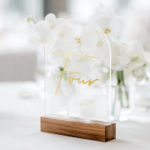 Numéro de table en acrylique arqué en or faux feui