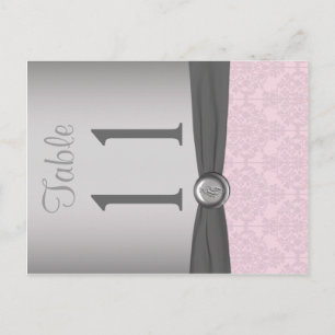 Numéro de table en damassé rose et gris recto vers