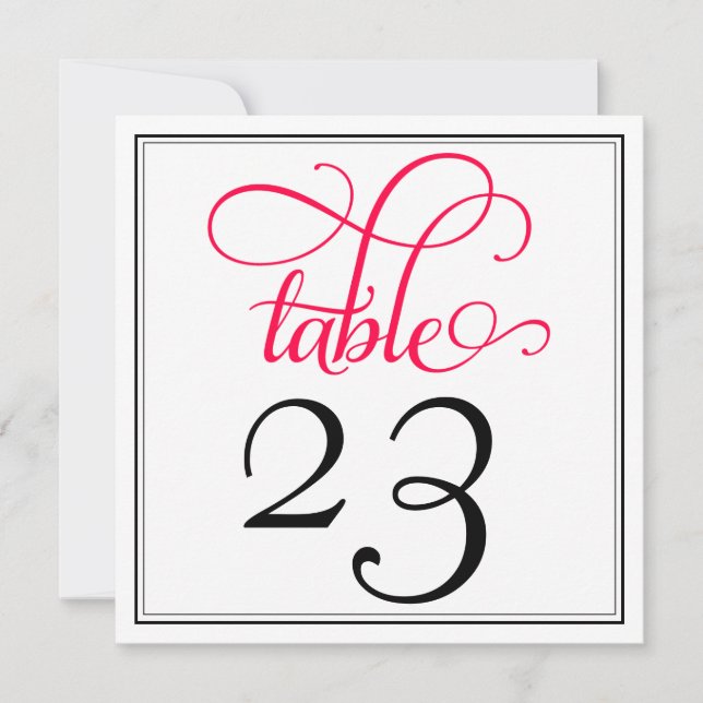 Numéro de table en écriture cursive rose profond (Devant)