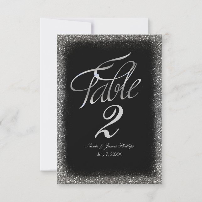 Numéro de table en paillettes fausses argentées et (Devant)