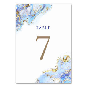 Numéro De Table encre bleue d'aquarelle Tableau Numéro 7