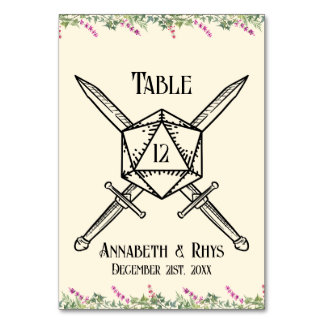 Numéro De Table Épée florale rose foncé D20 inspirée des JDR 