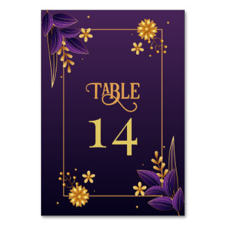 Numéro De Table Esthétique violet et or Mariage floral