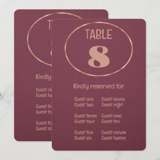 Numéro de table et carte de placement en or rose D