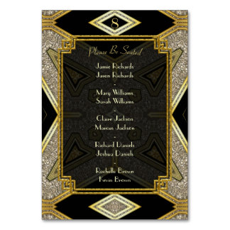 Numéro de table et noms de mariage noir or Art déc