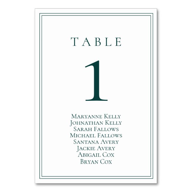 Numéro de table et tableau de sièges Emerald Green (Par défaut)