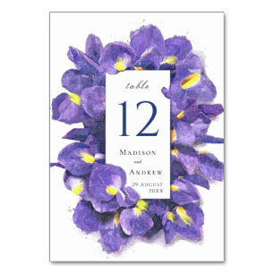 Numéro De Table Étonnant violet Irises Aquarelle Floral Mariage